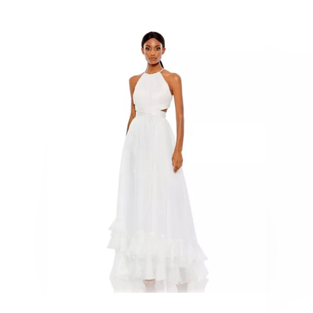 Mac Duggal - Women's Pleated Criss Cross Cut Out Halter Neck Gown - NWT